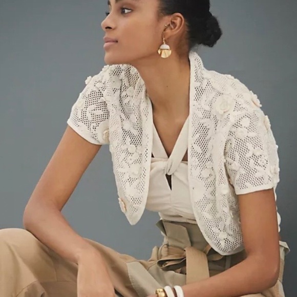 NWT Anthropologie Women's Beige Crochet Shrug - One Size - Picture 2 of 4